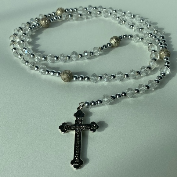 Catholic Rosary (Clear Beads) Necklace - Picture 5 of 6